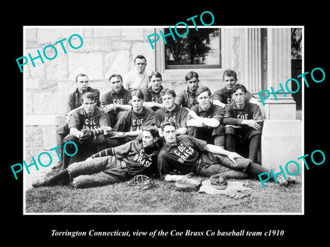 OLD LARGE HISTORIC PHOTO OF TORRINGTON CONNECTICUT, COE BRASS BASEBALL TEAM 1910