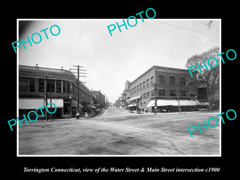 OLD LARGE HISTORIC PHOTO OF TORRINGTON CONNECTICUT, WATER & MAIN STREET c1900