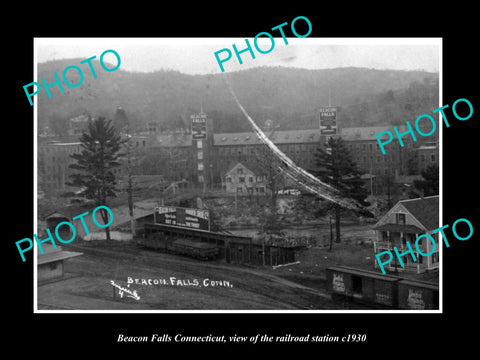 OLD LARGE HISTORIC PHOTO OF BEACON FALLS CONNECTICUT, THE RAILROAD STATION c1930