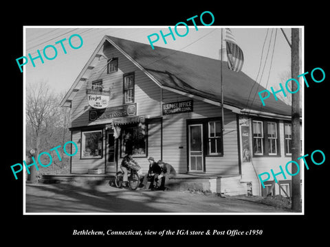 OLD LARGE HISTORIC PHOTO OF BETHELHEM CONNECTICUT, THE PO & IGA STORE c1950