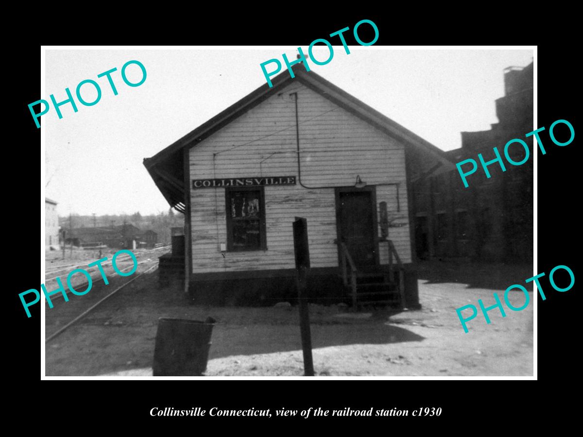 OLD LARGE HISTORIC PHOTO OF COLLINSVILLE CONNECTICUT, THE RAILROAD STATION c1930