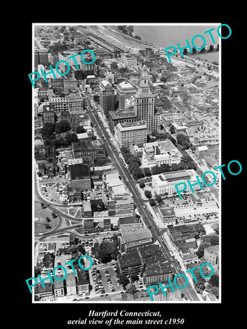 OLD LARGE HISTORIC PHOTO OF HARTFORD CONNECTICUT, AERIAL VIEW OF THE CITY c1950