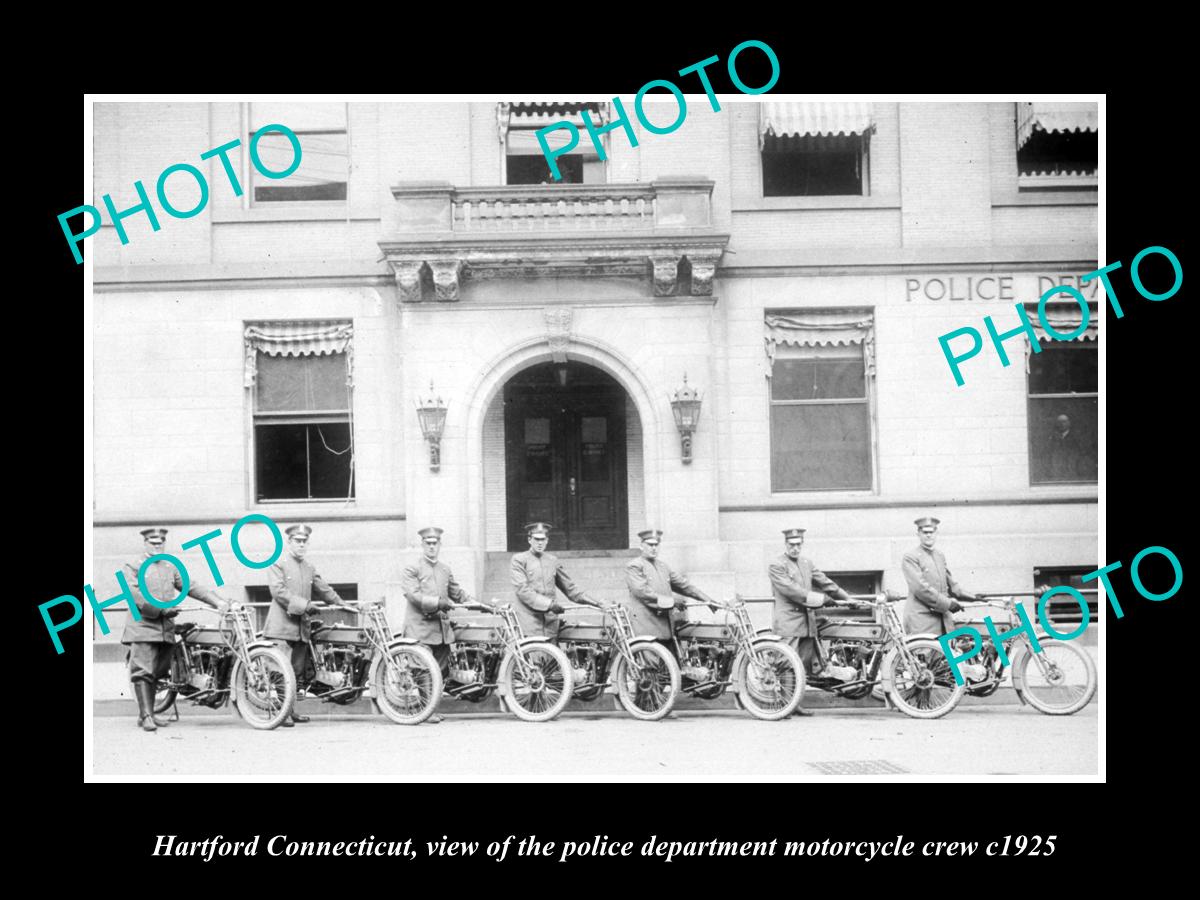 OLD LARGE HISTORIC PHOTO OF HARTFORD CONNECTICUT, POLICE MOTORCYCLE CREW c1925