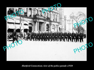 OLD LARGE HISTORIC PHOTO OF HARTFORD CONNECTICUT, THE POLICE PARADE c1920