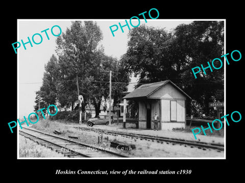 OLD LARGE HISTORIC PHOTO OF HOSKINS CONNECTICUT, THE RAILROAD STATION c1930