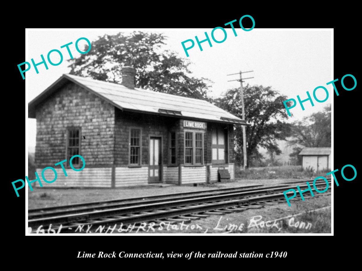 OLD LARGE HISTORIC PHOTO OF LIME ROCK CONNECTICUT, THE RAILROAD STATION c1940