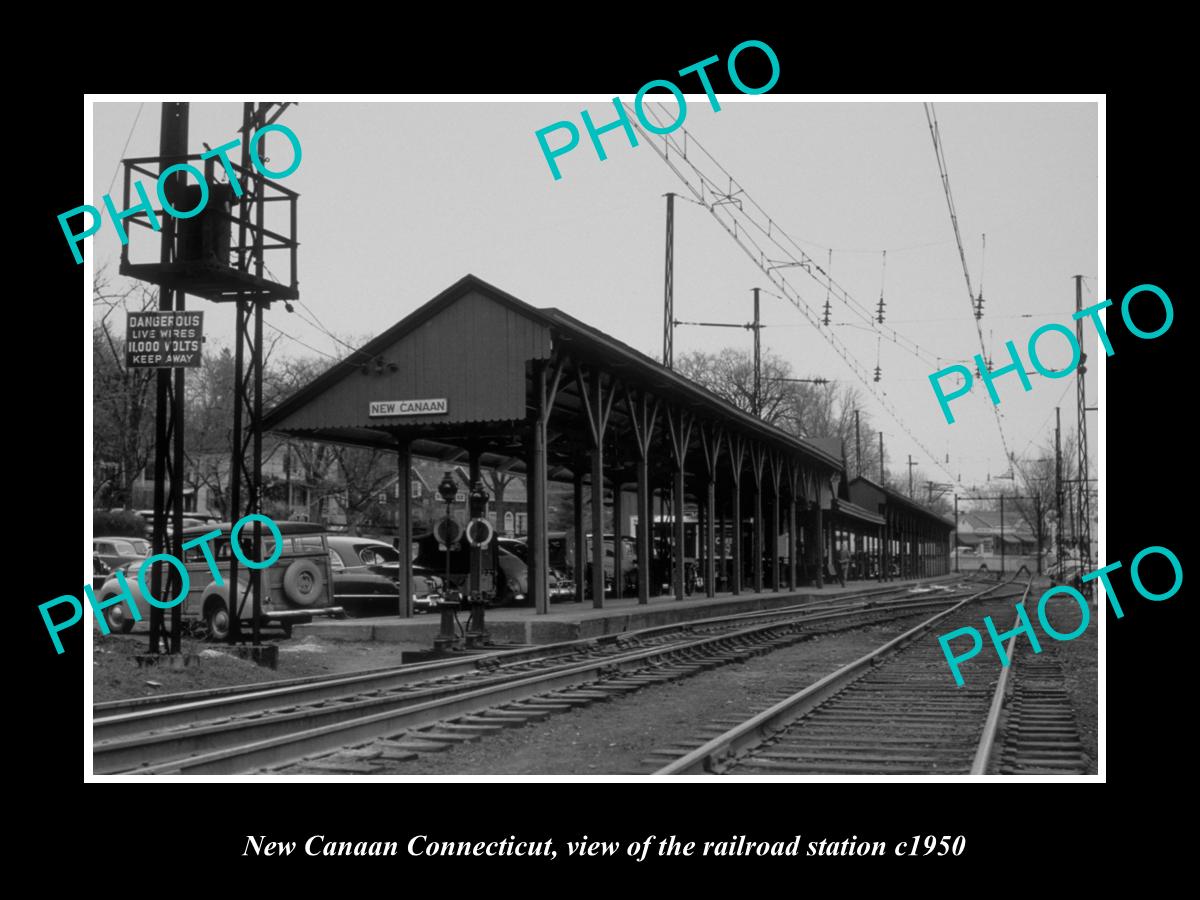 OLD LARGE HISTORIC PHOTO OF NEW CANAAN CONNECTICUT, THE RAILROAD STATION c1950