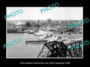 OLD LARGE HISTORIC PHOTO OF NEW LONDON CONNECTICUT, VIEW OF THE WATERFRONT c1940