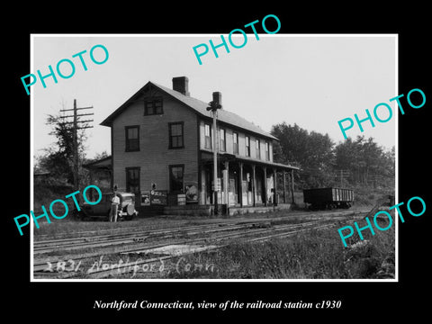 OLD LARGE HISTORIC PHOTO OF NORTHFORD CONNECTICUT, THE RAILROAD STATION c1930