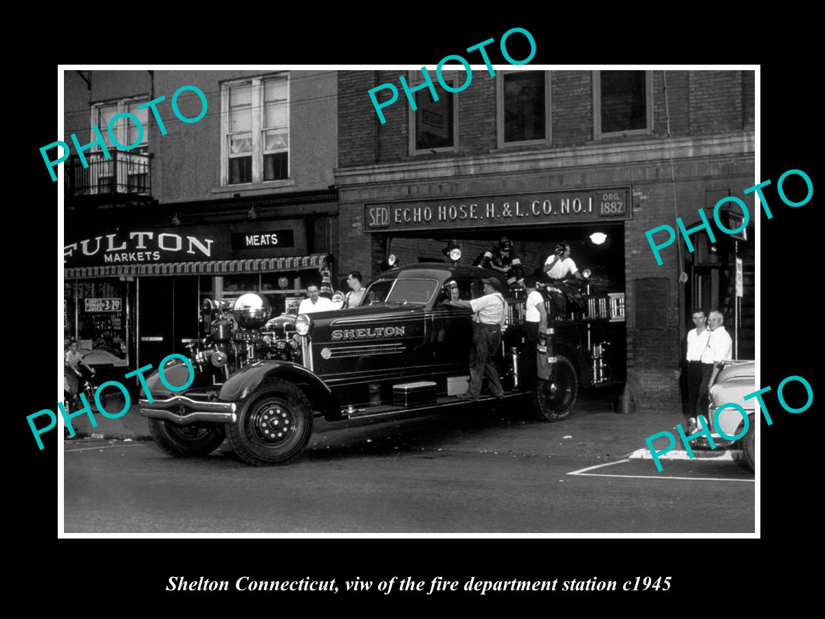 OLD LARGE HISTORIC PHOTO OF SHELTON CONNECTICUT, FIRE DEPARTMENT STATION c1945