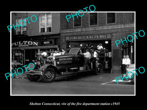 OLD LARGE HISTORIC PHOTO OF SHELTON CONNECTICUT, FIRE DEPARTMENT STATION c1945