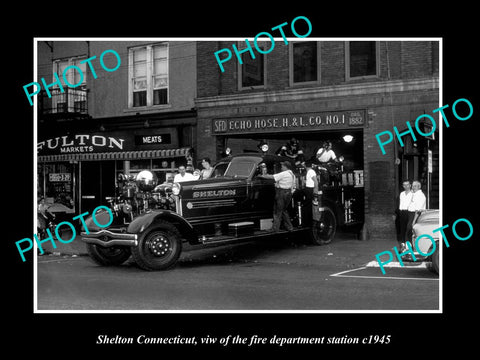 OLD LARGE HISTORIC PHOTO OF SHELTON CONNECTICUT, FIRE DEPARTMENT STATION c1945