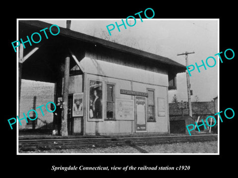 OLD LARGE HISTORIC PHOTO OF SPRINGDALE CONNECTICUT, THE RAILROAD STATION c1920