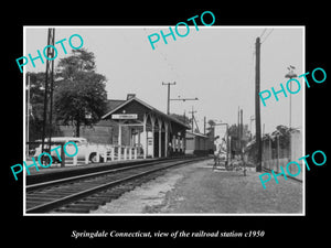 OLD LARGE HISTORIC PHOTO OF SPRINGDALE CONNECTICUT, THE RAILROAD STATION c1950