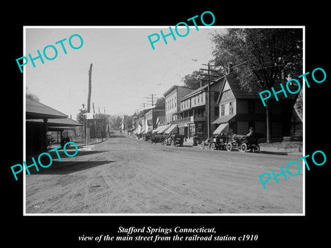 OLD LARGE HISTORIC PHOTO OF STAFFORD SPRINGS CONNECTICUT, VIEW OF MAIN ST c1910