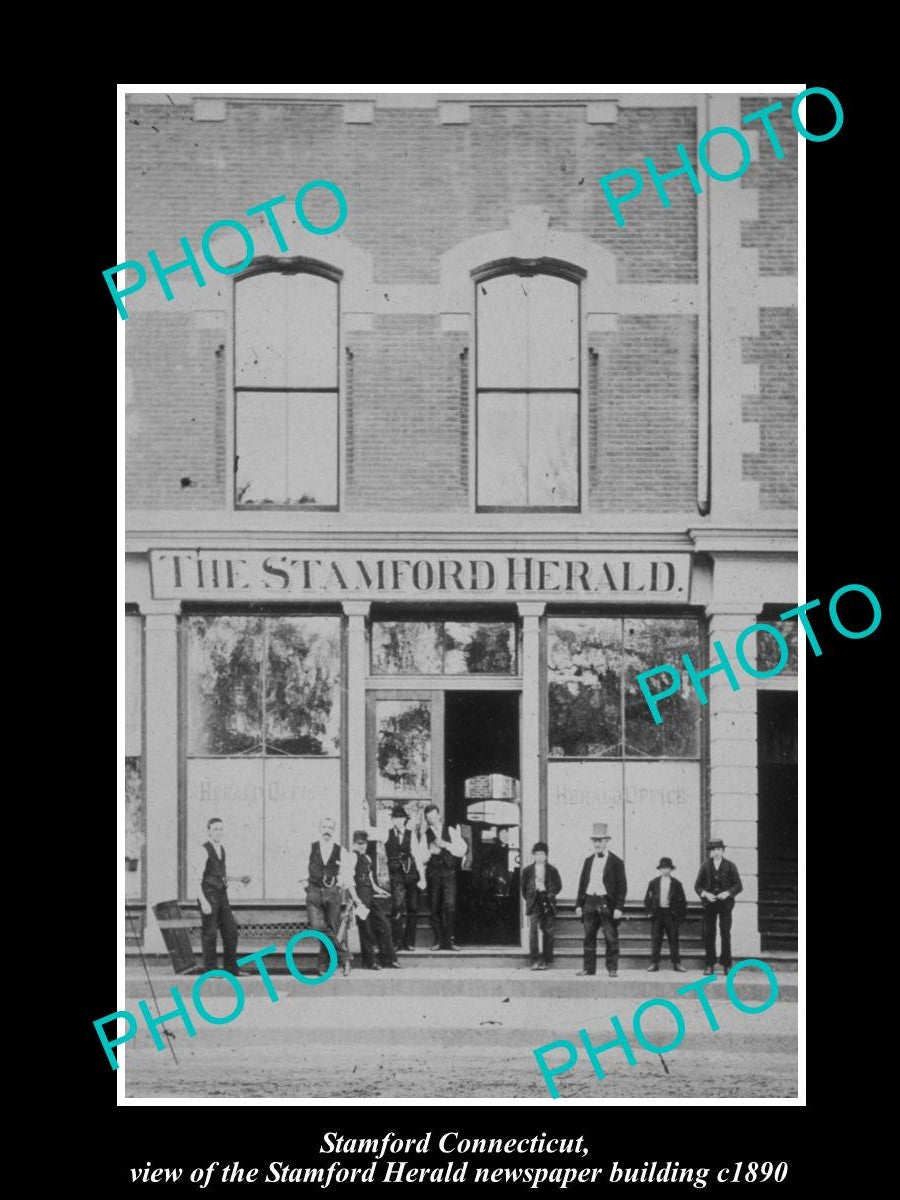 OLD LARGE HISTORIC PHOTO OF STAMFORD CONNECTICUT, THE HERALD NEWSPAPER c1890