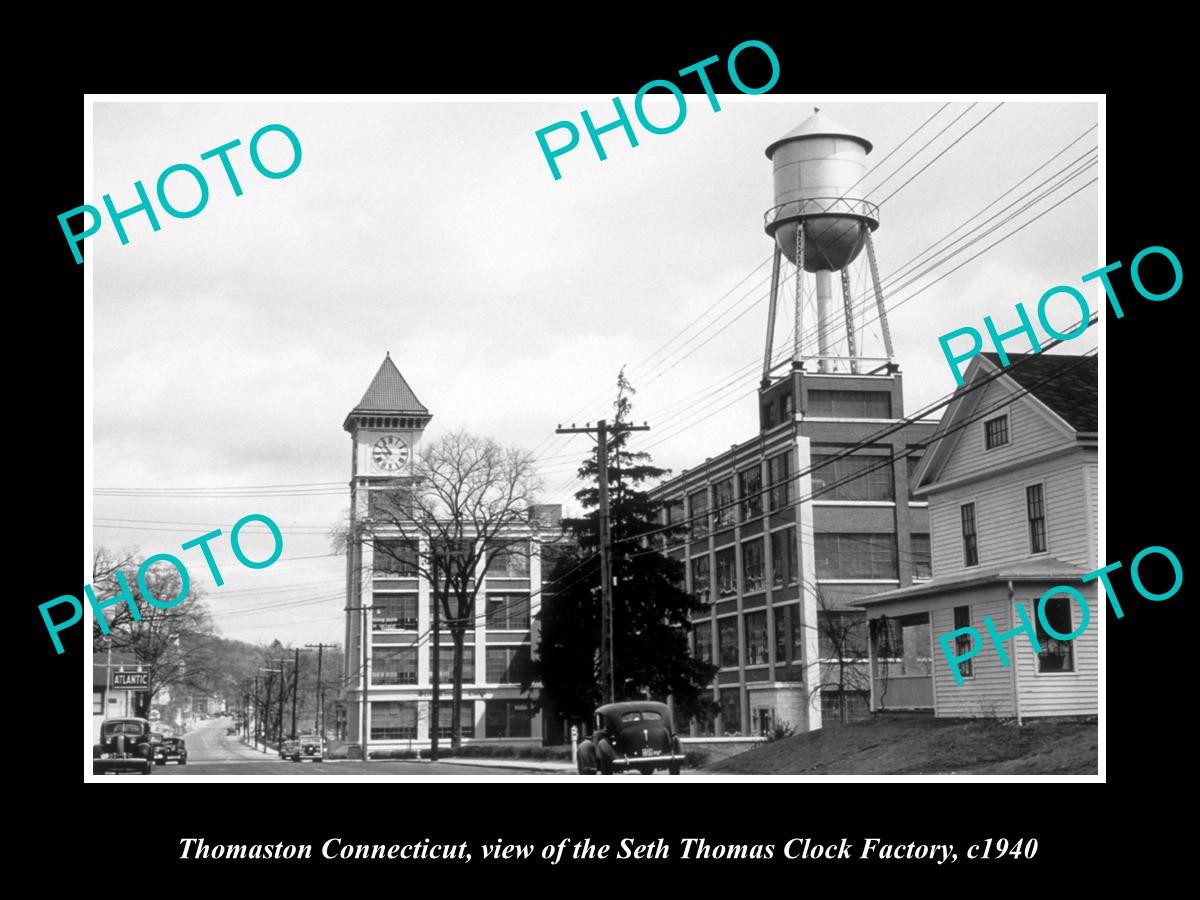 OLD LARGE HISTORIC PHOTO OF THOMASTON CONNECTICUT, THE S/T CLOCK FACTORY c1940