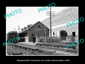 OLD LARGE HISTORIC PHOTO OF THOMPSONVILLE CONNECTICUT, THE RAILROAD STATION 1940