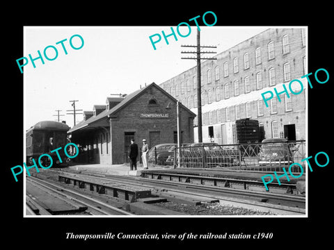 OLD LARGE HISTORIC PHOTO OF THOMPSONVILLE CONNECTICUT, THE RAILROAD STATION 1940