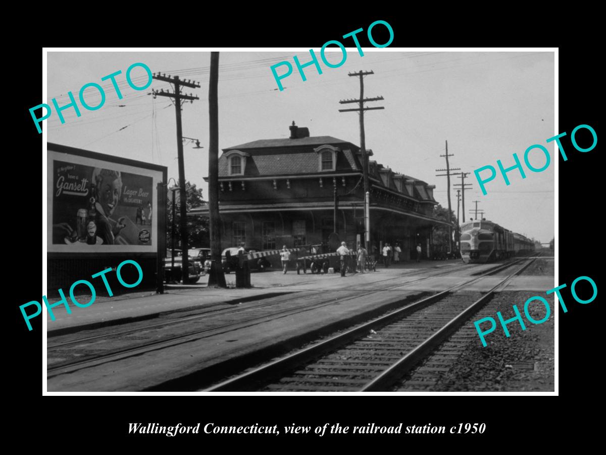 OLD LARGE HISTORIC PHOTO OF WALLINGFORD CONNECTICUT, THE RAILROAD STATION c1950