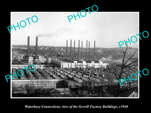 OLD LARGE HISTORIC PHOTO OF WATERBURY CONNECTICUT, THE SCOVILL FACTORY c1940