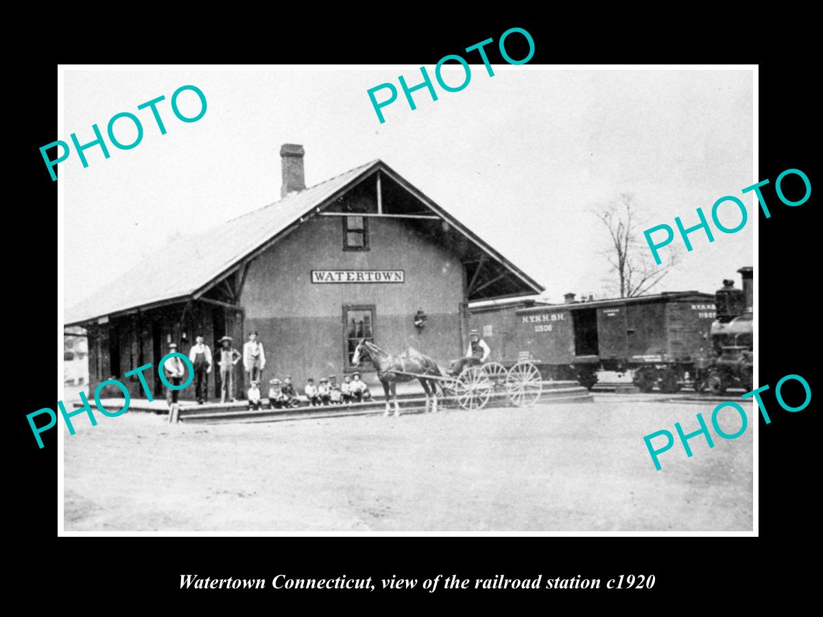 OLD LARGE HISTORIC PHOTO OF WATERTOWN CONNECTICUT, THE RAILROAD STATION c1920