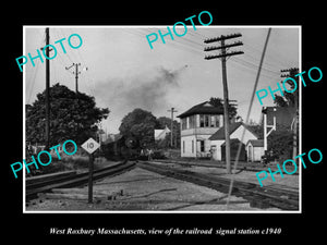 OLD LARGE HISTORIC PHOTO OF WEST ROXBURY MASSACHUSETTS RAILROAD TOWER c1940