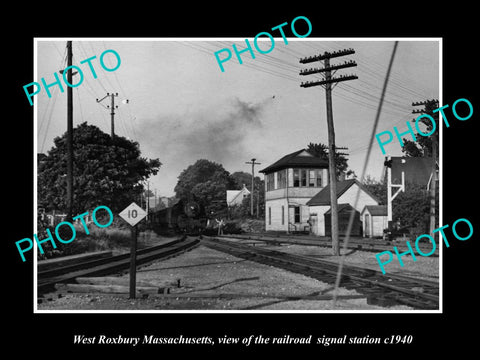 OLD LARGE HISTORIC PHOTO OF WEST ROXBURY MASSACHUSETTS RAILROAD TOWER c1940