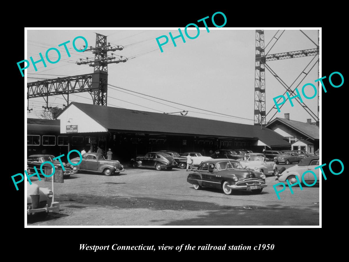 OLD LARGE HISTORIC PHOTO OF WESTPORT CONNECTICUT, THE RAILROAD STATION c1950