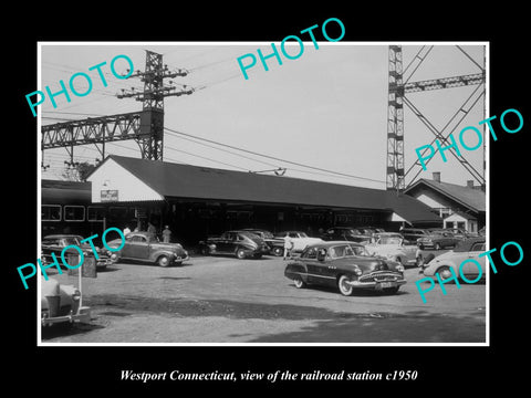 OLD LARGE HISTORIC PHOTO OF WESTPORT CONNECTICUT, THE RAILROAD STATION c1950