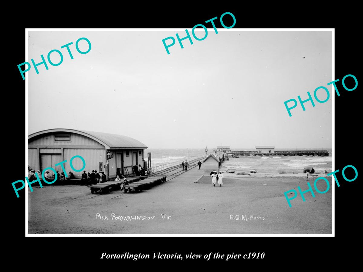 OLD LARGE HISTORIC PHOTO OF PORTARLINGTON VICTORIA, VIEW OF THE PIER c1900