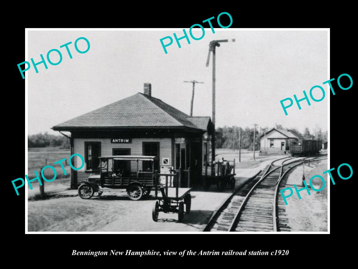 OLD LARGE HISTORIC PHOTO OF BENNINGTON NEW HAMPSHIRE, ANTRIM RAILROAD DEPOT 1920