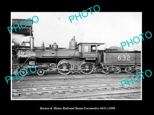 OLD LARGE HISTORIC PHOTO OF BOSTON & MAINE RAILROAD STEAM LOCOMOTIVE TRAIN c1890