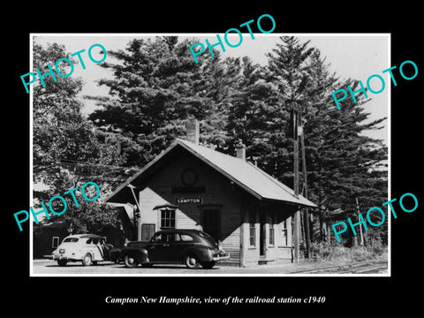 OLD LARGE HISTORIC PHOTO OF CAMPTON NEW HAMPSHIRE, THE RAILROAD STATION c1940