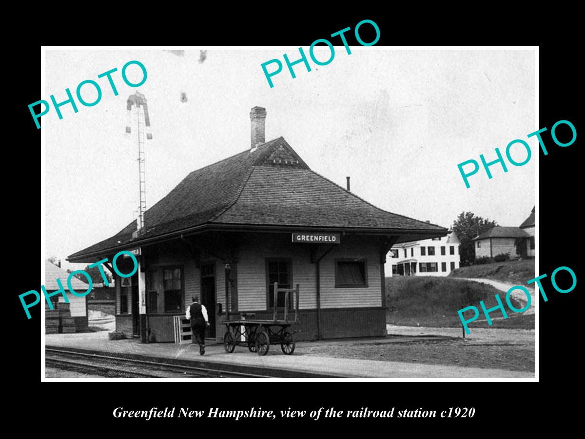 OLD LARGE HISTORIC PHOTO OF GREENFIELD NEW HAMPSHIRE, THE RAILROAD STATION c1920