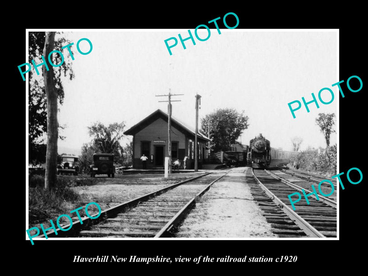 OLD LARGE HISTORIC PHOTO OF HAVERHILL NEW HAMPSHIRE, THE RAILROAD STATION c1920