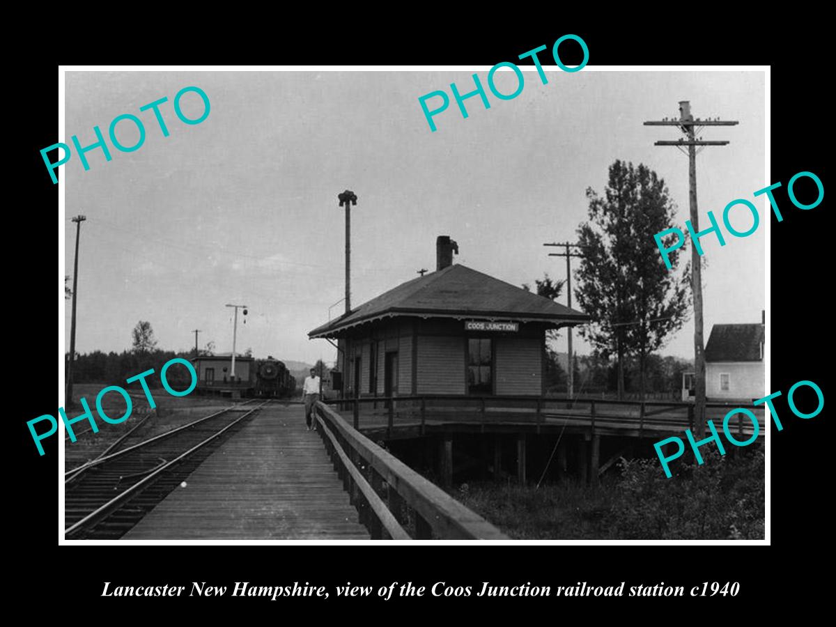 OLD LARGE HISTORIC PHOTO OF LANCASTER NEW HAMPSHIRE, C/J RAILROAD STATION c1940