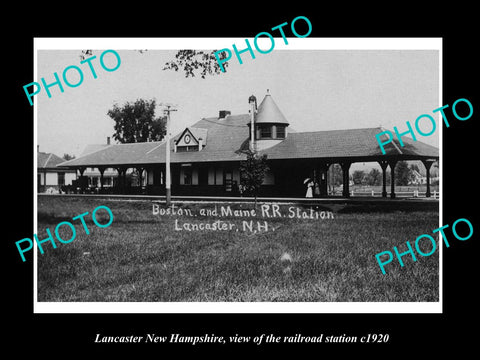 OLD LARGE HISTORIC PHOTO OF LANCASTER NEW HAMPSHIRE, THE RAILROAD STATION c1920