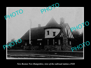 OLD LARGE HISTORIC PHOTO OF NEW BOSTON NEW HAMPSHIRE, THE RAILROAD STATION c1920