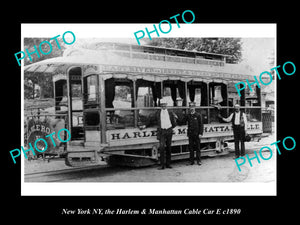 OLD LARGE HISTORIC PHOTO OF NEW YORK NY, THE HARLEM & MANHATTAN CABLE CAR c1890