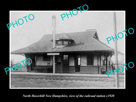 OLD LARGE HISTORIC PHOTO OF NORTH HAVERHILL NEW HAMPSHIRE RAILROAD STATION c1920