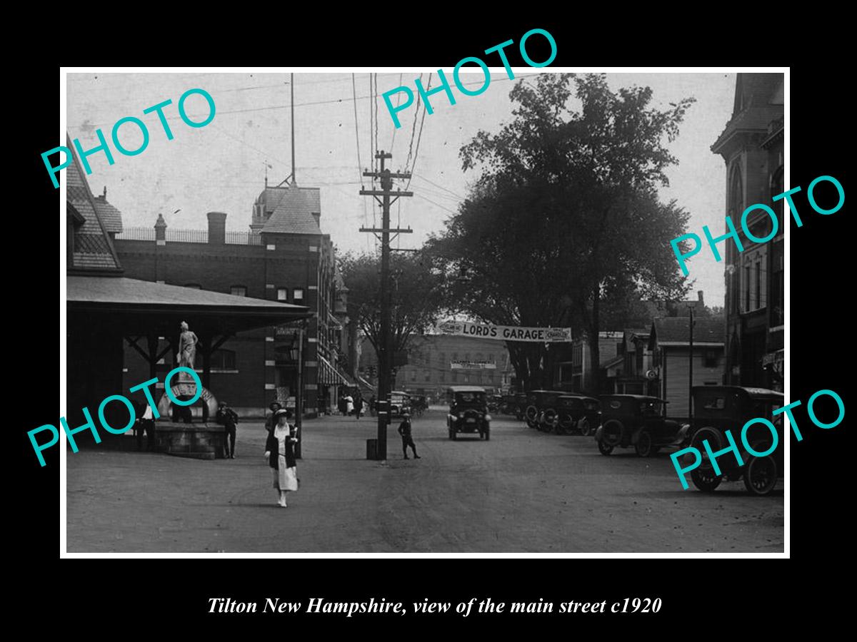 OLD LARGE HISTORIC PHOTO OF TILTON NEW HAMPSHIRE, VIEW OF THE MAIN STREET c1920