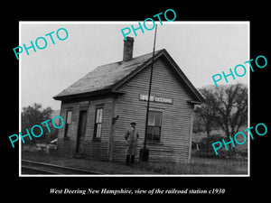 OLD LARGE HISTORIC PHOTO OF WEST DEERING NEW HAMPSHIRE RAILROAD STATION c1930