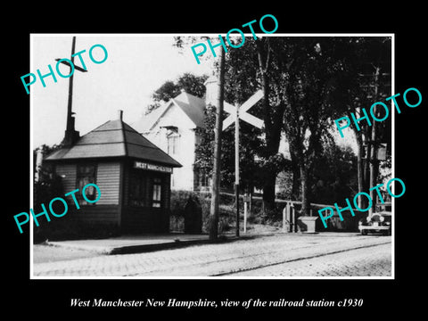 OLD LARGE HISTORIC PHOTO OF WEST MANCHESTER NEW HAMPSHIRE RAILROAD STATION c1930