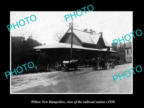 OLD LARGE HISTORIC PHOTO OF WILTON NEW HAMPSHIRE, THE RAILROAD STATION c1920