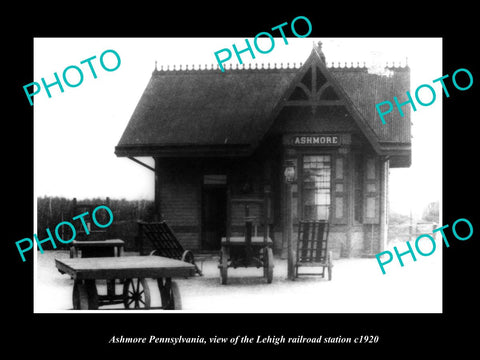 OLD LARGE HISTORIC PHOTO OF ASHMORE PENNSYLVANIA, LEHIGH RAILROAD STATION c1920