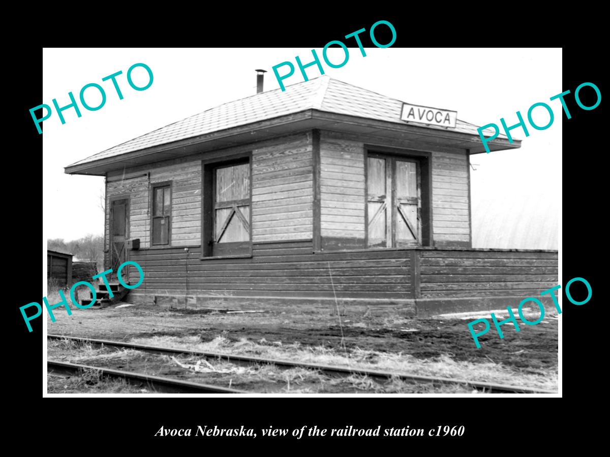 OLD LARGE HISTORIC PHOTO OF AVOCA NEBRASKA, VIEW OF THE RAILROAD STATION c1960