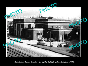 OLD LARGE HISTORIC PHOTO OF BETHLEHEM PENNSYLVANIA, LEHIGH RAILROAD STATION 1950