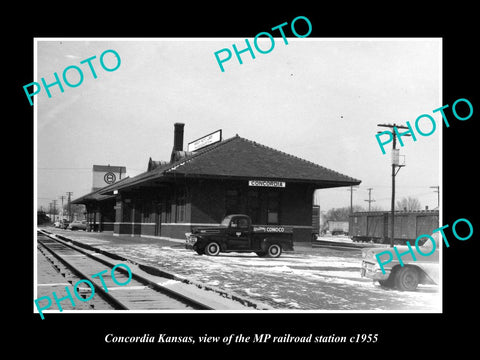 OLD LARGE HISTORIC PHOTO OF CONCORDIA KANSAS, THE MP RAILROAD STATION c1955