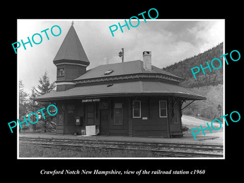 OLD LARGE HISTORIC PHOTO OF CRAWFORD NOTCH NEW HAMPSHIRE RAILROAD STATION c1960